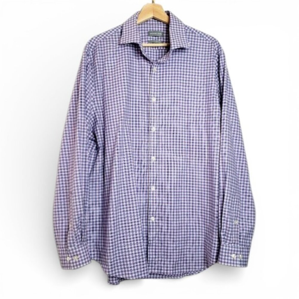 Michael Kors Purple Checkered Slim Fit Stretch Casual Shirt Men Preppy Office XL